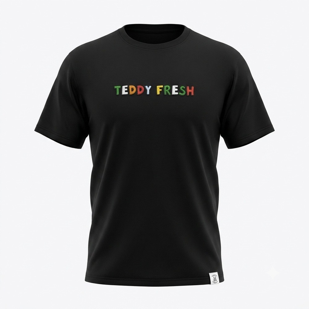 Teddy Fresh Mens Black Short Sleeve Puff Print Logo T-Shirt Size Medium H3H3